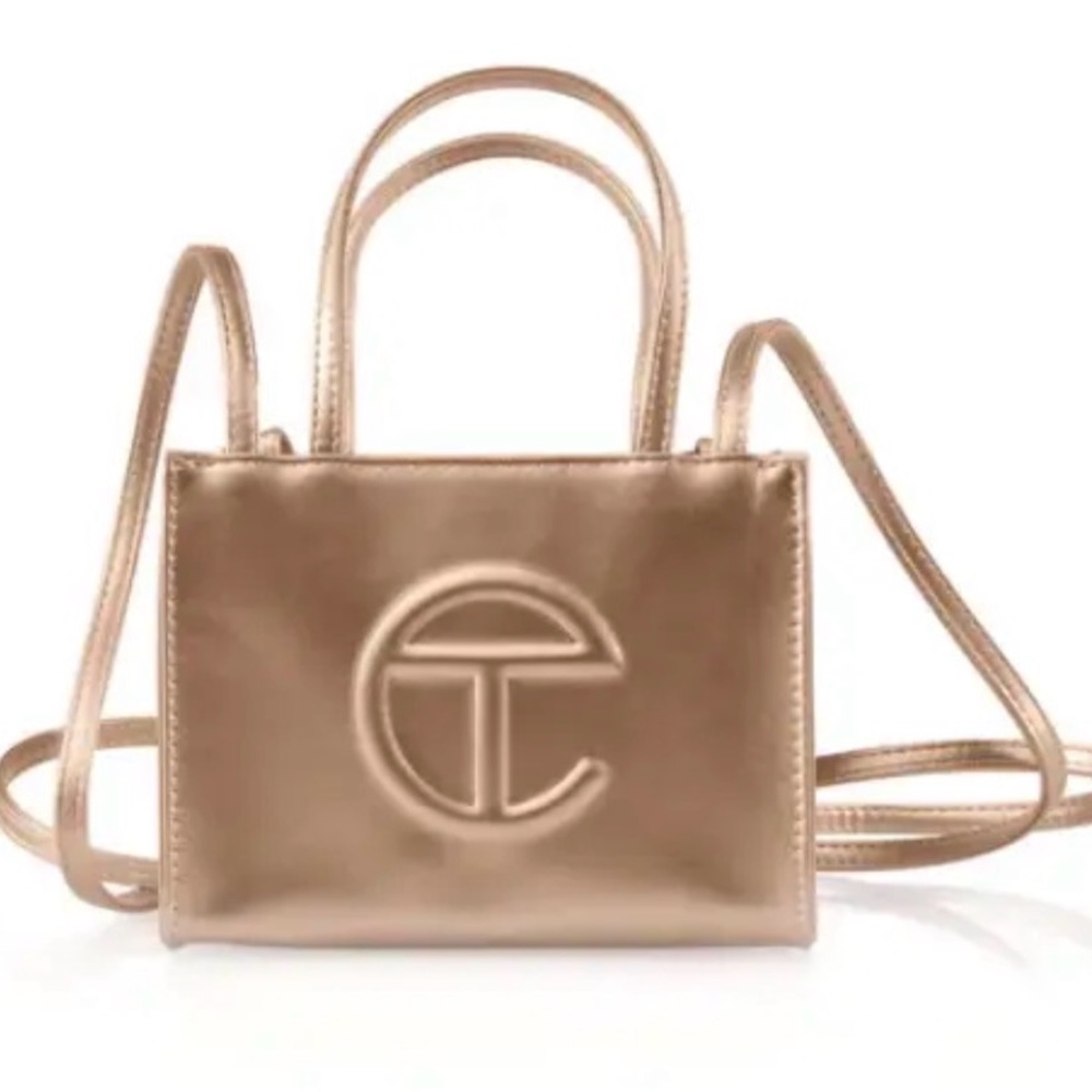 NWOT Teflar Small Vegan Leather Copper Shopping Bag.